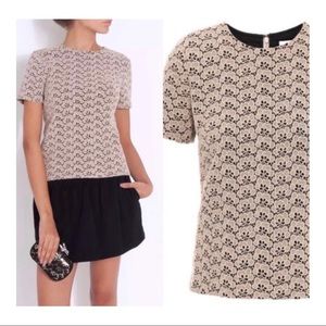 Diane Von Furstenberg Crochet Lace Top Taupe/Black